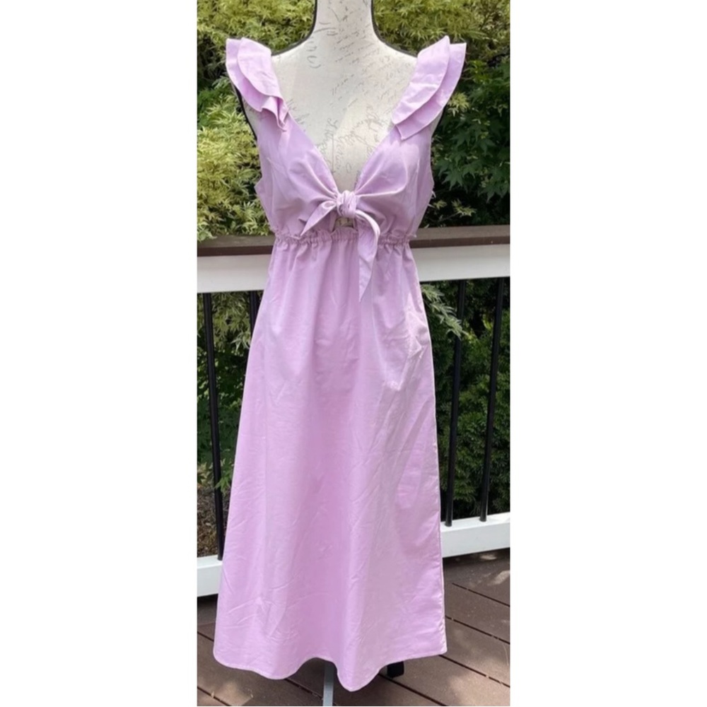 Anthropologie Lilac Tie-Front Midi Dress